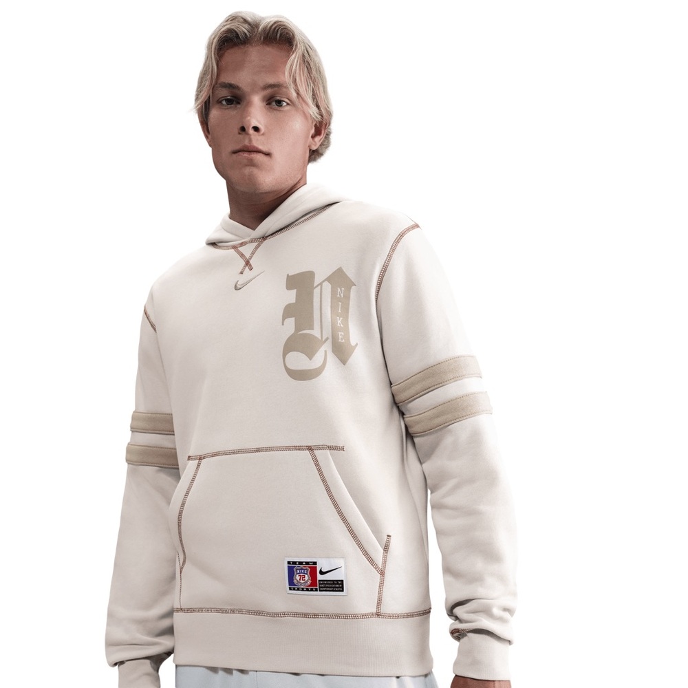 Nike Men's Beige Hoodie with Gold Accents Size SMALL